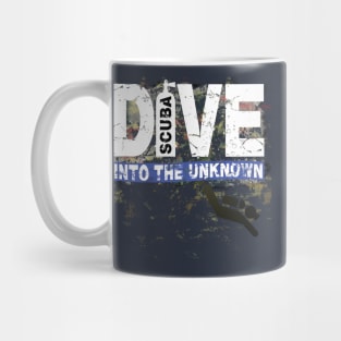 Scuba Diving T Shirt Dive into the Unknown Distressed Tee Mug